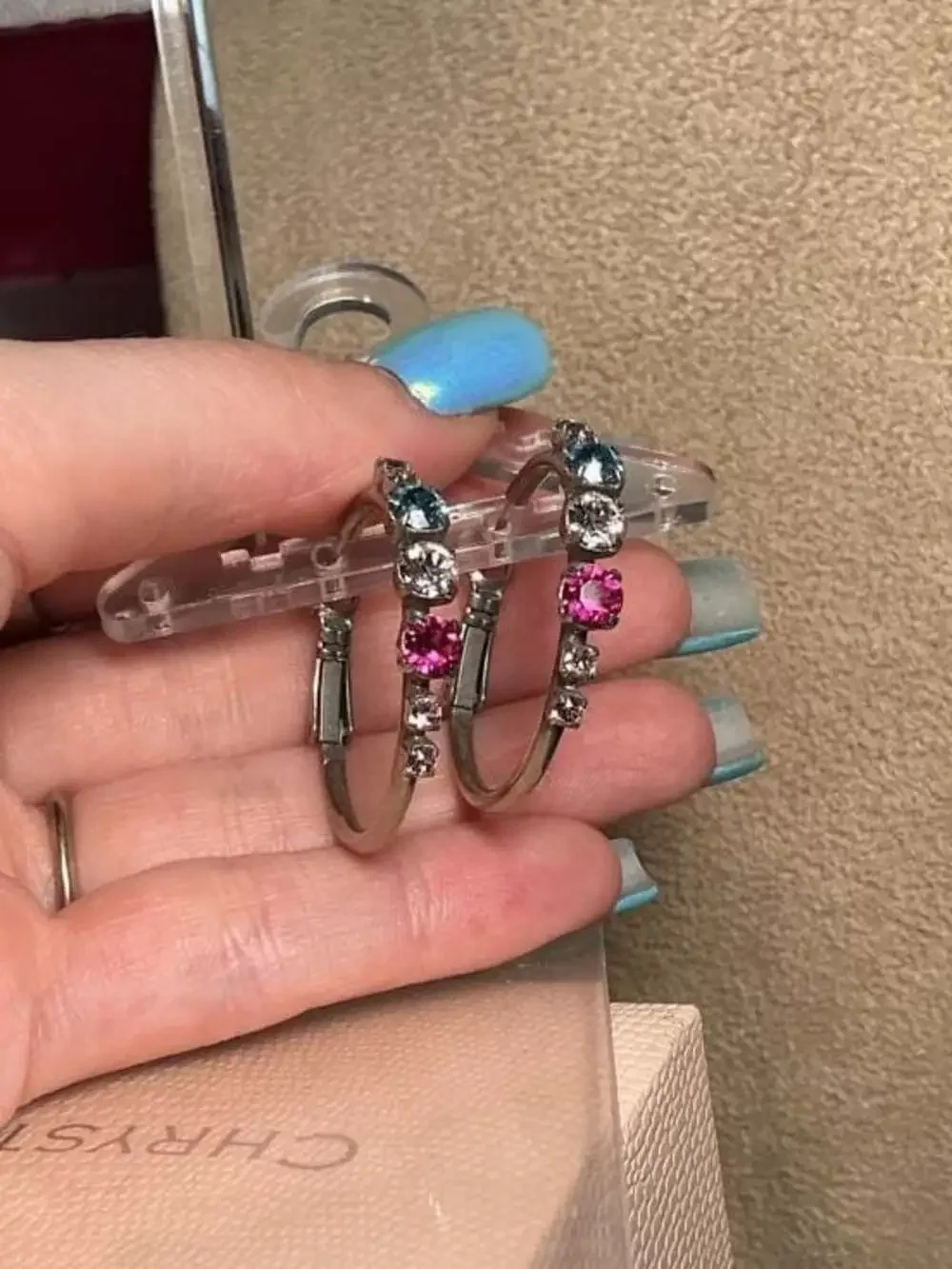 Sabika Silver Tone Multi-Color Crystal Hoop Earrings - Picture 3 of 4